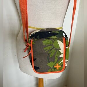 Green Camouflage w/ Orange-Trim Canvas Crossbody Travel Bag w/ Matching Wallet